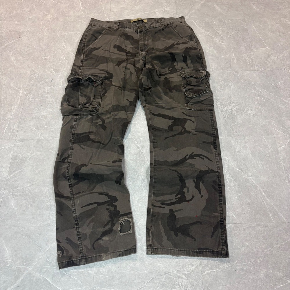Wrangler Mens Camo Cargo Pants Grey Black Distressed 70BRWGL 34x32